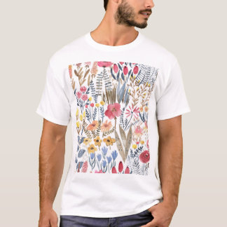 Camiseta Flores de manantial acuarela, vibrante y sin costu