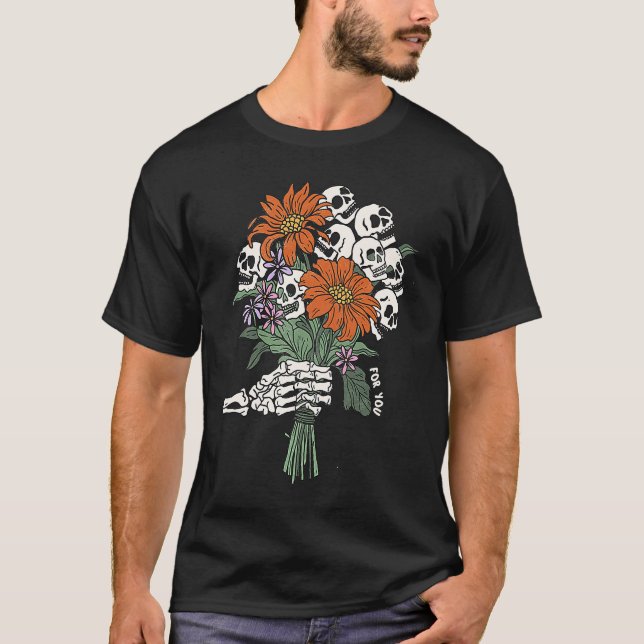 Camiseta Flores de mano de esqueleto Bouquets Hal de época (Anverso)