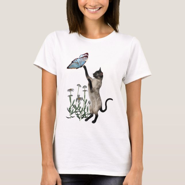 Camiseta Flores de margarita de gatos siameses (Anverso)