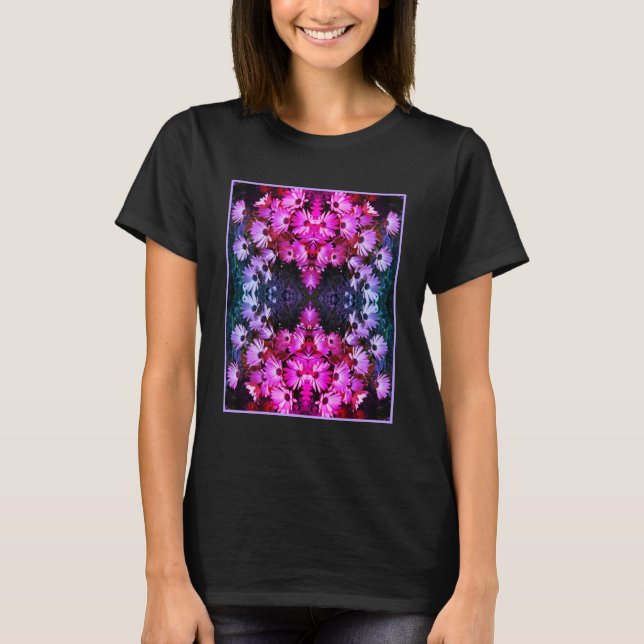 Camiseta Flores de margarita rosada africana teñidas abstra (Anverso)
