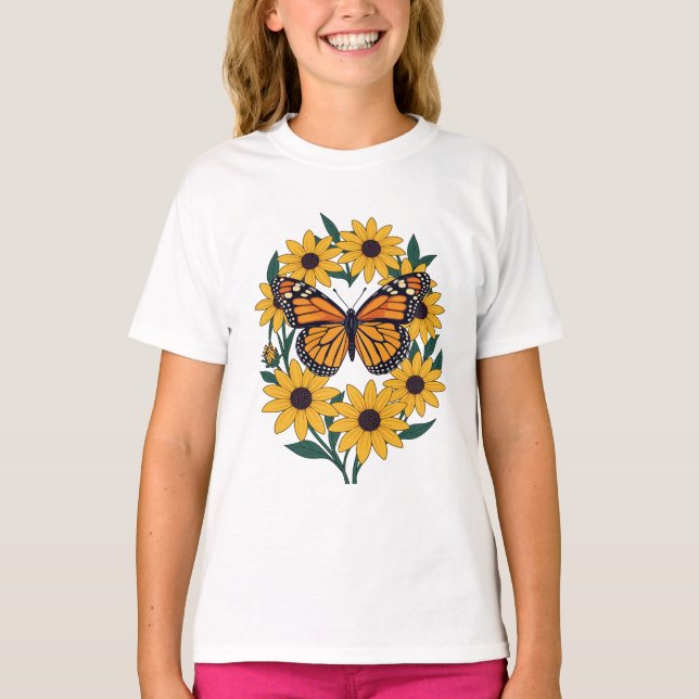 Camiseta Flores De Mariposa De Chequera Y De Marea Negra (Anverso)