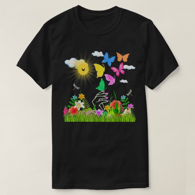 Camiseta Flores de mariposa en la primavera de Cute Springt (Diseño del anverso)
