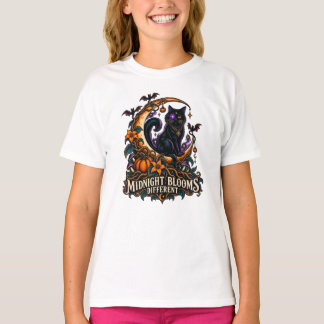 Camiseta Flores de Medianoche Gato Negro Halloween