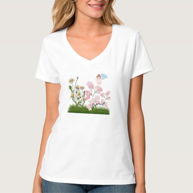 Camiseta Flores de nacimiento de abril y piedra (Anverso)