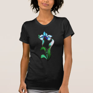 Camiseta Flores de neón verde azul sobre negro