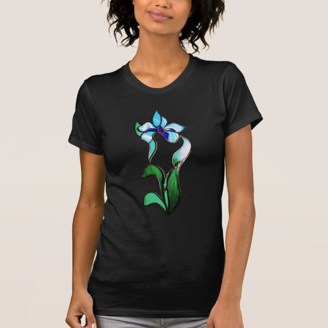 Camiseta Flores de neón verde azul sobre negro (Anverso)