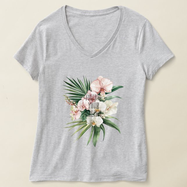 Camiseta Flores de orquídeas tropicales rosadas de bonito (Distribución )