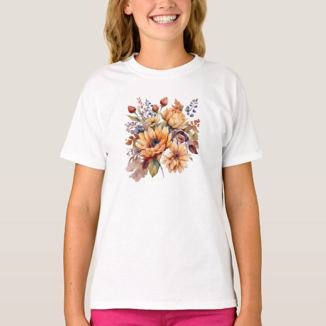 Camiseta Flores de otoño de la acuarela del Día de Acción d (Anverso)