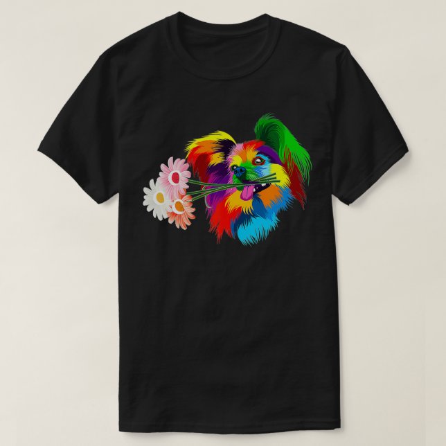 Camiseta flores de papilón de perro de color (Diseño del anverso)