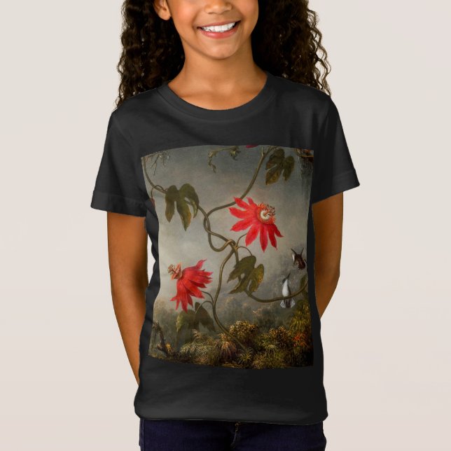 Camiseta Flores de pasión con cabeza de Hummingbirds (Anverso)