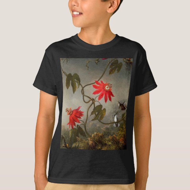 Camiseta Flores de pasión con cabeza de Hummingbirds (Anverso)