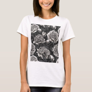 Camiseta Flores de peonía blanca en gris oscuro