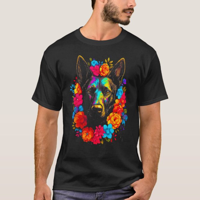 Camiseta Flores de perro de Malinois (Anverso)