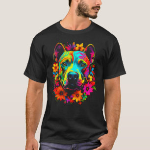Camiseta Flores de perro Pitbull lindo