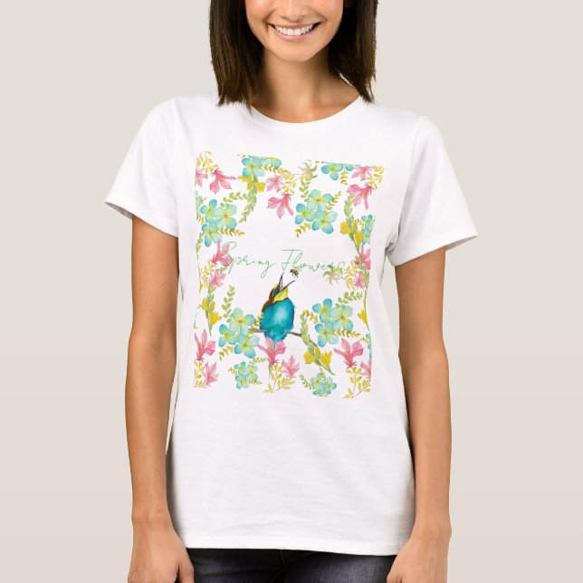 Camiseta Flores de primavera acuarela  (Anverso)