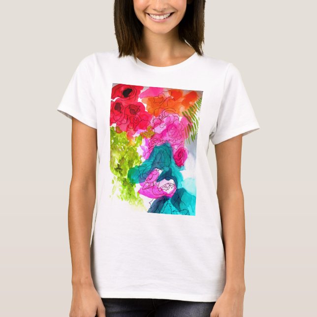 Camiseta Flores de primavera acuarela arte abstracto (Anverso)