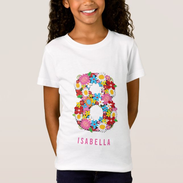 Camiseta Flores de primavera octava fiesta de cumpleaños (Anverso)