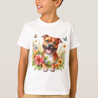 Camiseta Flores de primavera Red Staffordshire Bull Terrier