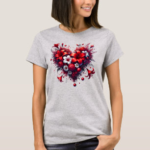 Camiseta Flores de primavera roja corazón-53476
