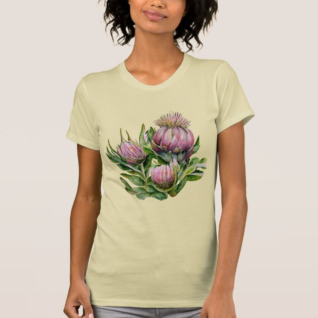 Camiseta Flores de Protea Rosa y Verde (Anverso)
