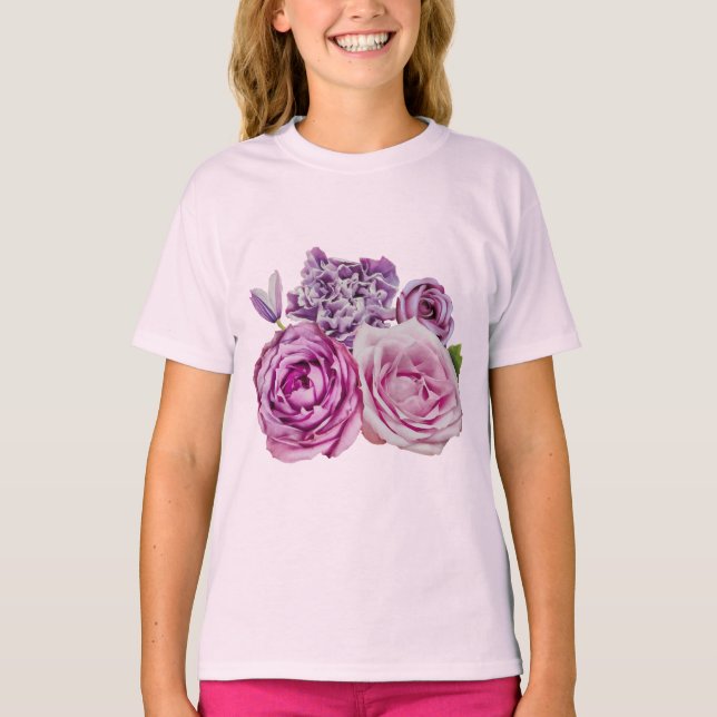 Camiseta Flores de Rosa de lavanda blanca rosa (Anverso)