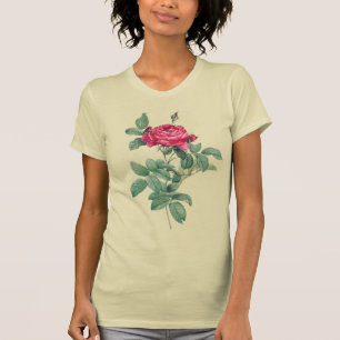 Camiseta Flores de rosa roja con hojas verdes