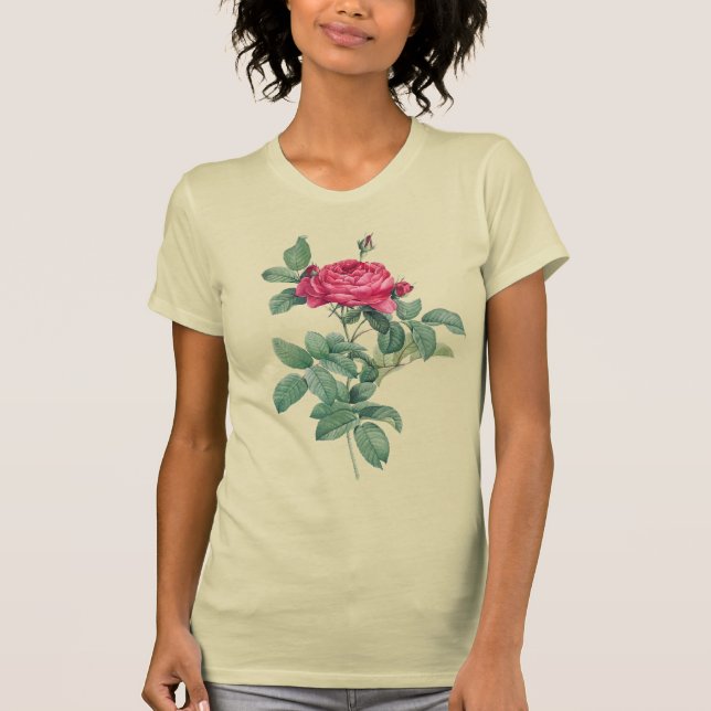 Camiseta Flores de rosa roja con hojas verdes (Anverso)