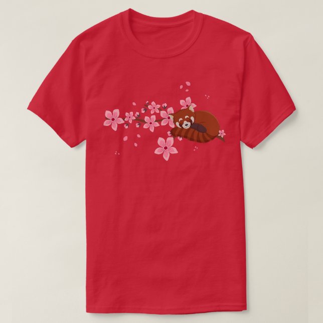 Camiseta Flores de Sakura de Raccoon en cuestas (Diseño del anverso)