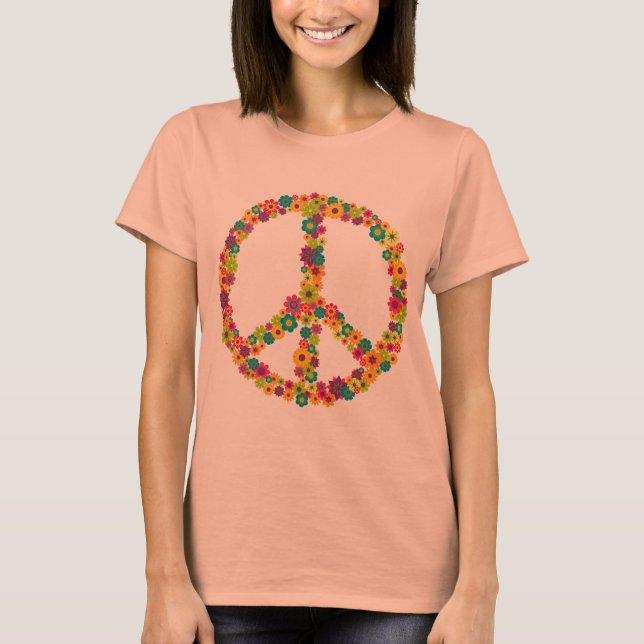 Camiseta Flores de signo de paz hippie (Anverso)