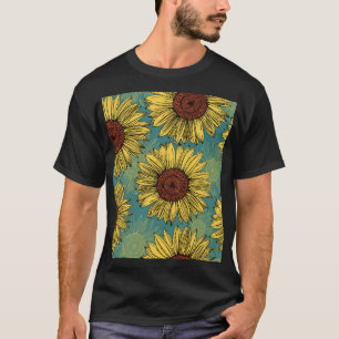Camiseta Flores de sol de mano azul