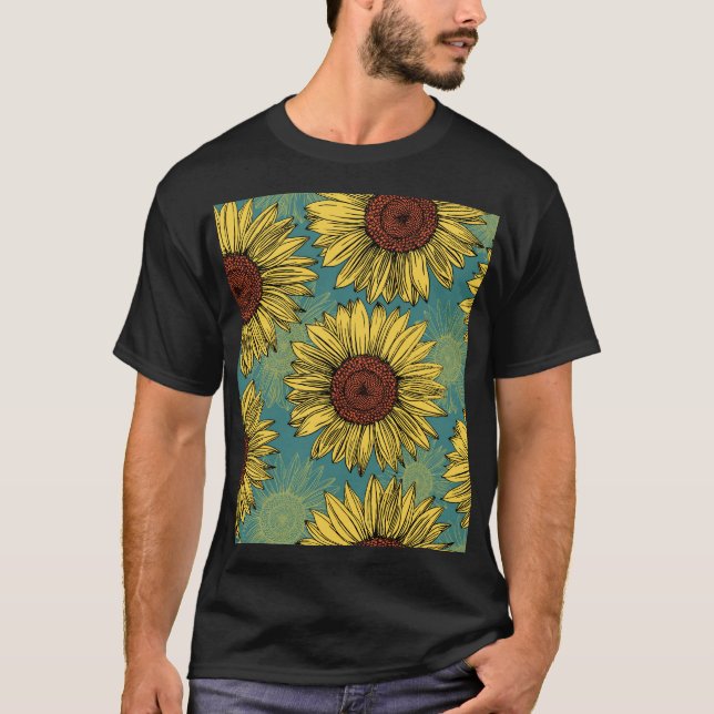 Camiseta Flores de sol de mano azul (Anverso)