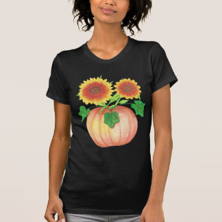 Camiseta Flores de sol otoñales en calabaza con tés de hoja