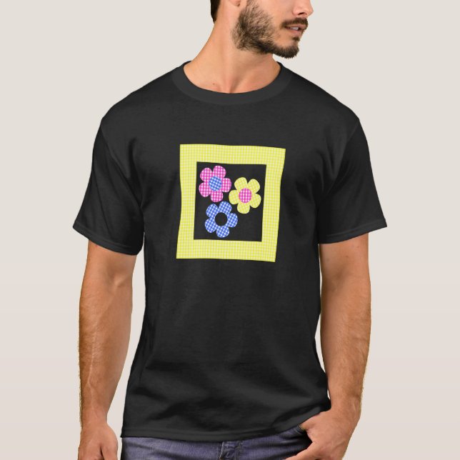 Camiseta Flores De Tartán En Marco Amarillo (Anverso)