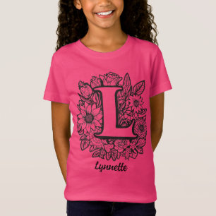 Camiseta Flores de tatuaje en blanco y negro Monograma Letr