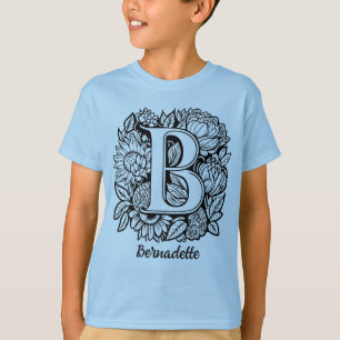 Camiseta Flores de tatuaje en blanco y negro Monograma Letr