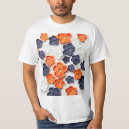 Camiseta Flores de tela cosida artesanal de primavera azul 