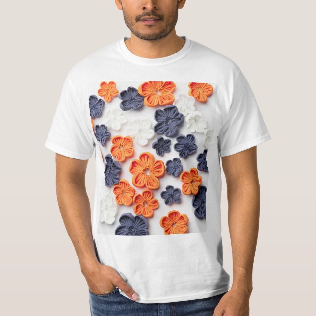 Camiseta Flores de tela cosida artesanal de primavera azul  (Anverso)