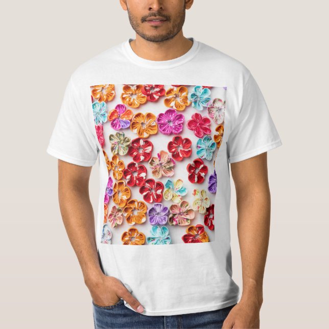 Camiseta Flores de tela de coser hechas a mano de primavera (Anverso)