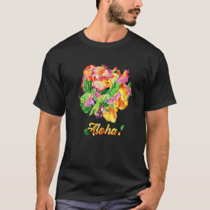 Camiseta Flores de Tortuga de Verano Tropical Diseño Aloha 
