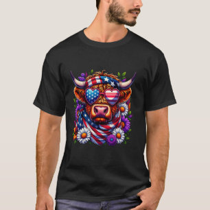 Camiseta Flores de vaca de las Tierras Altas lindas bandera