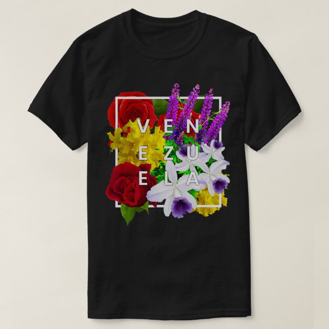 Camiseta Flores de Venezuela Word Arte Orgullo Venezolano (Diseño del anverso)