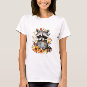 Camiseta Flores de verano acuarela de mapache