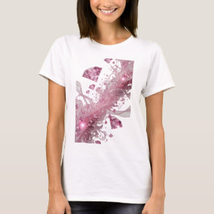 Camiseta Flores de vidrio y diamantes rosados de plata fres