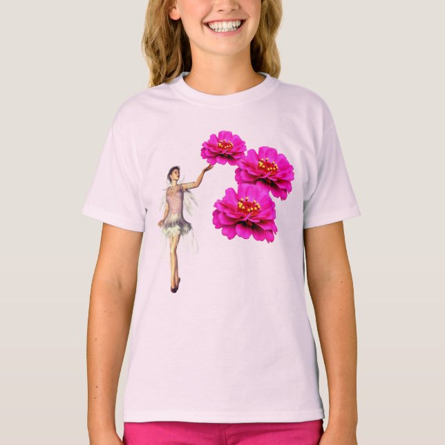 Camiseta Flores De Zinnia De Hada Y Rosa (Anverso)