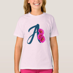 Camiseta Flores de Zinnia Monograma Inicial A