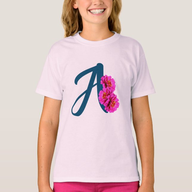 Camiseta Flores de Zinnia Monograma Inicial A (Anverso)