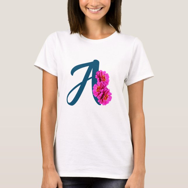 Camiseta Flores de Zinnia Monograma Inicial A (Anverso)