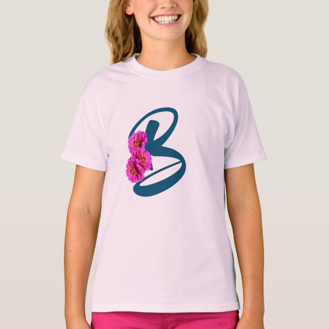 Camiseta Flores de Zinnia Monograma Inicial B  (Anverso)