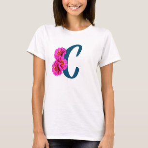 Camiseta Flores de Zinnia Monograma Inicial C