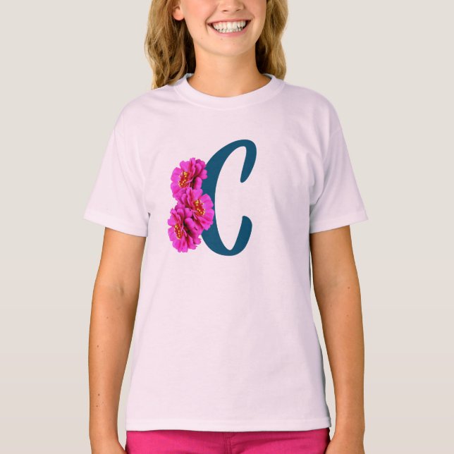 Camiseta Flores de Zinnia Monograma Inicial C  (Anverso)